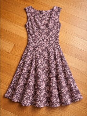 Source Unknown Mauve Pink Floral Midi Fit-and-Flare Dress